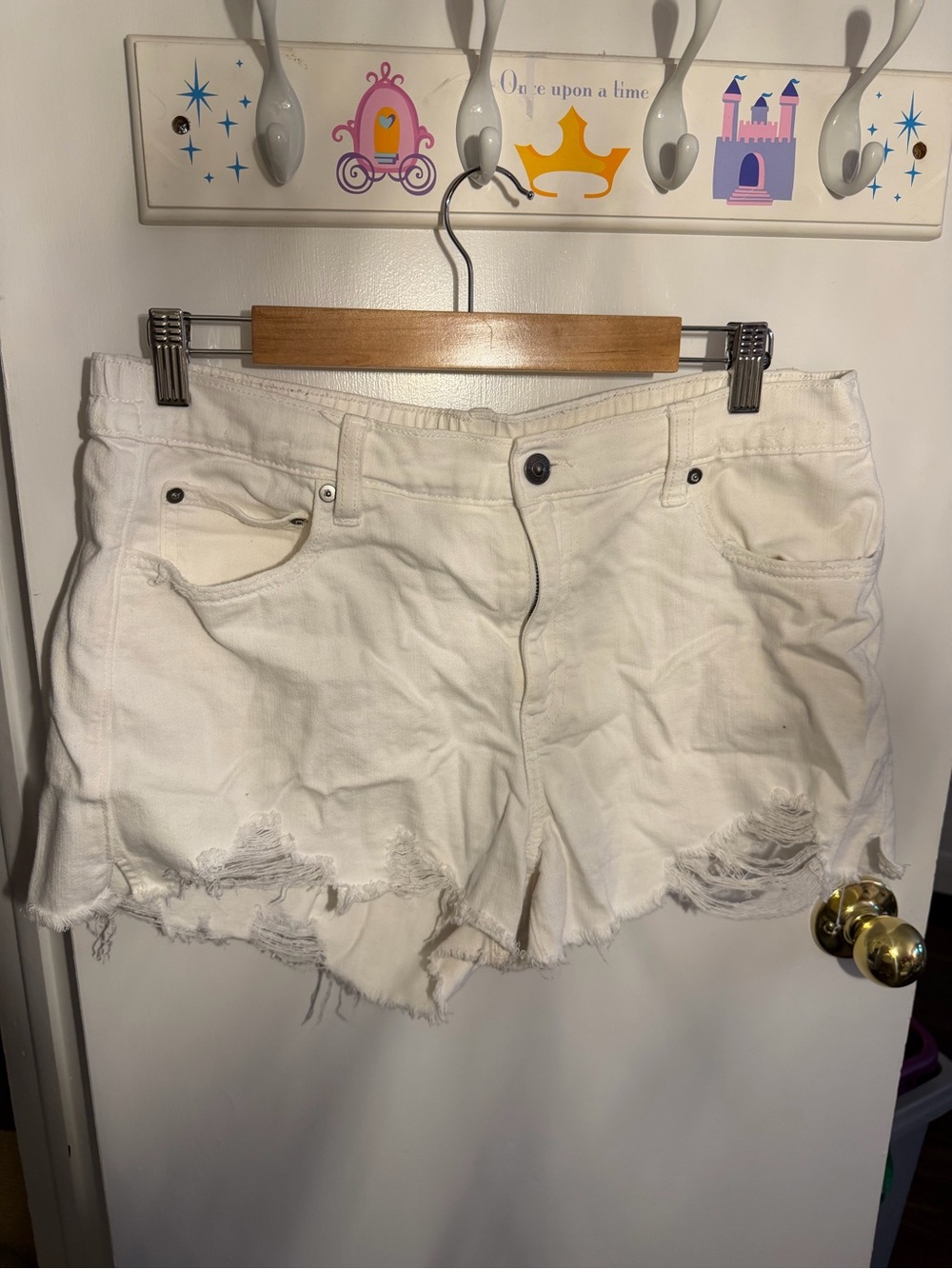 aerie White Distressed High-Rise Denim Shorts